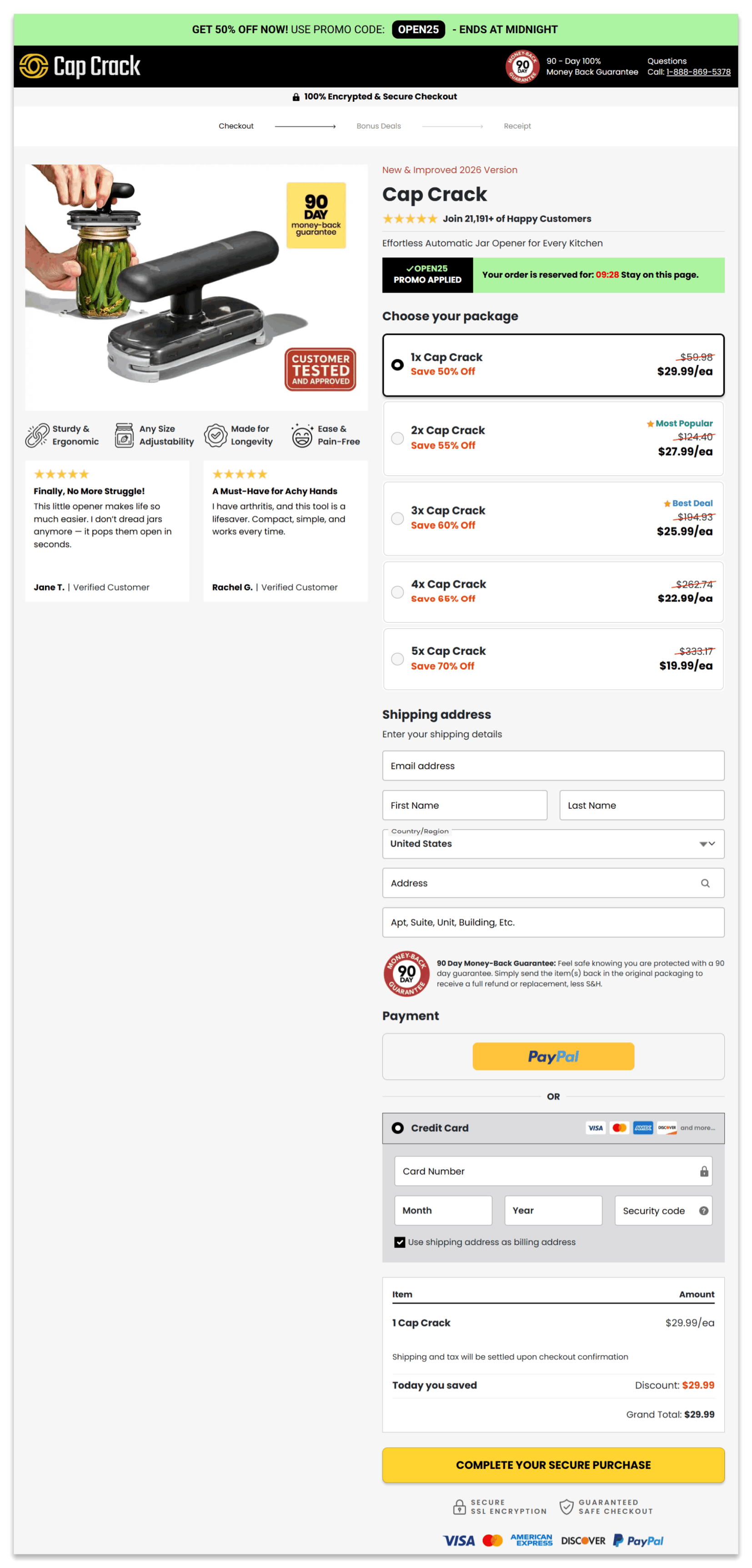 Cap Crack Opener secure checkout page